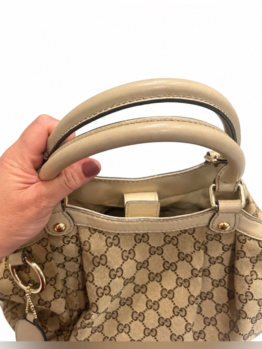Gucci GG Monogram Canvas Hobo Shoulder Bag Vintage Beige/Brown – Needs Cleaning
